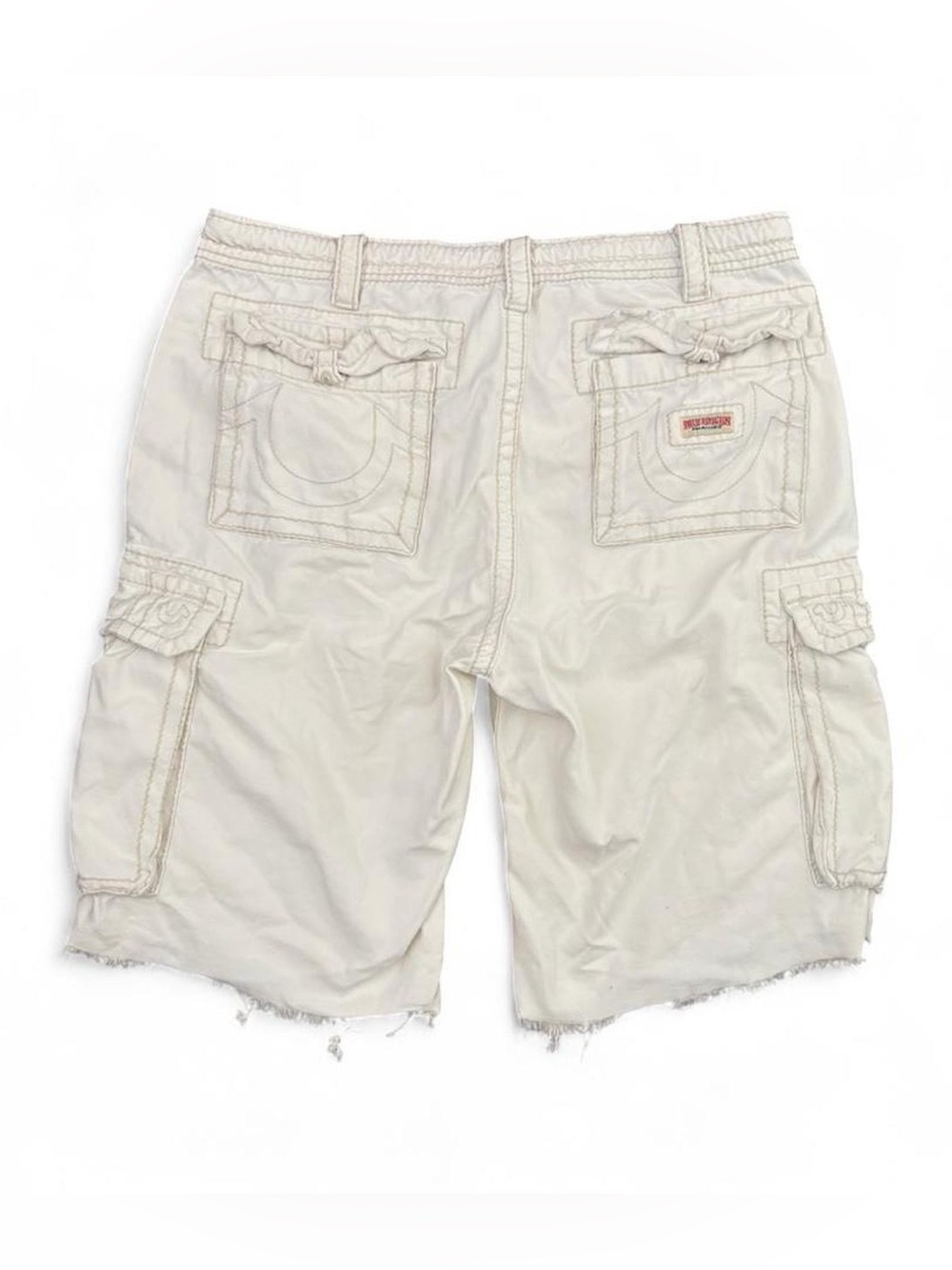 True Religion Men’s White Cargo Shorts Size 36 Pockets Y2K 90s Distressed Grunge